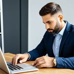 A focused professional, in their late 20s to early 30s, fully clothed in modest business casual attire, is seated at a modern desk in a well-lit home office. They are intently looking at a tablet displaying a clean financial app or banking interface, with a bank card resting beside it on the desk. The scene conveys a sense of organized digital financial planning. Soft, natural lighting enhances the professional photography. Safe for work, appropriate content, perfect anatomy, natural pose, correct proportions, well-formed hands, proper finger count, family-friendly.