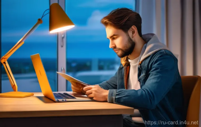 신용카드 해외 이용 팁 - **Prompt 1: Smart Pre-Trip Financial Planning**
"A cozy, well-lit scene featuring a young adult ...