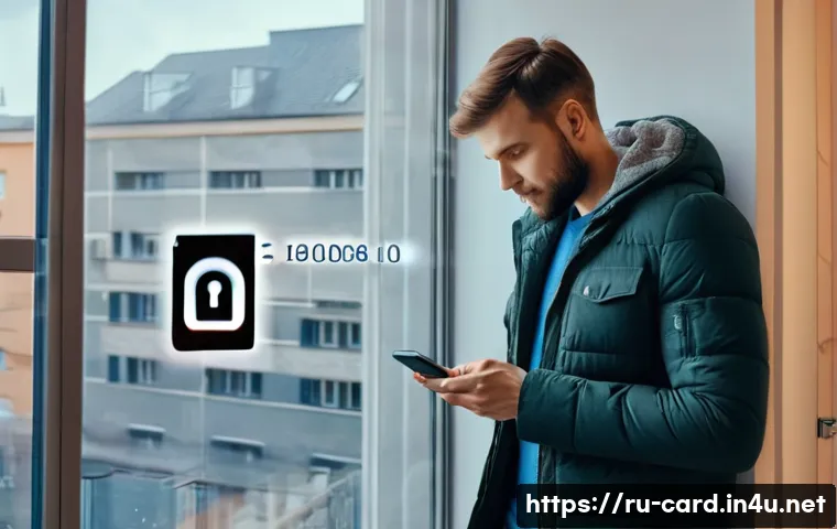체크카드 분실 후 재발급 - A modern Russian man in his 30s using a smartphone inside a cozy urban apartment, urgently blocking ...