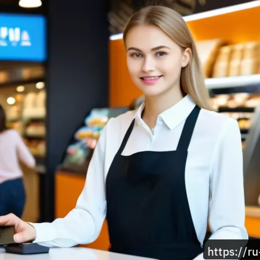 신용카드 신규 가입 이벤트 - A modern Russian urban café scene featuring a young adult woman wearing casual business attire and h...