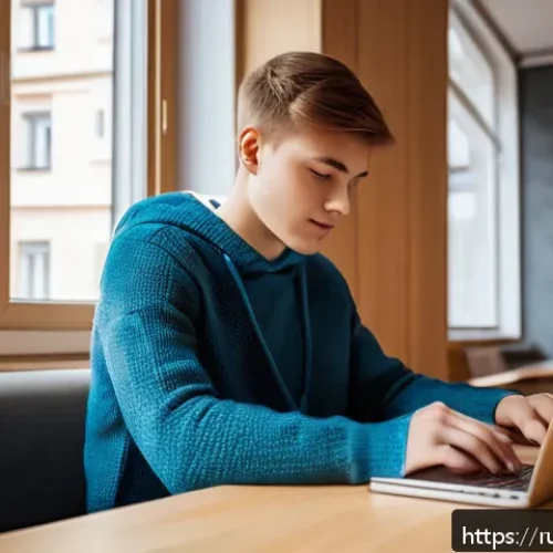 Home 30 신용카드로 교육비 지출 - A modern Russian university payment scene: a young adult student sitting at a sleek wooden desk in a...